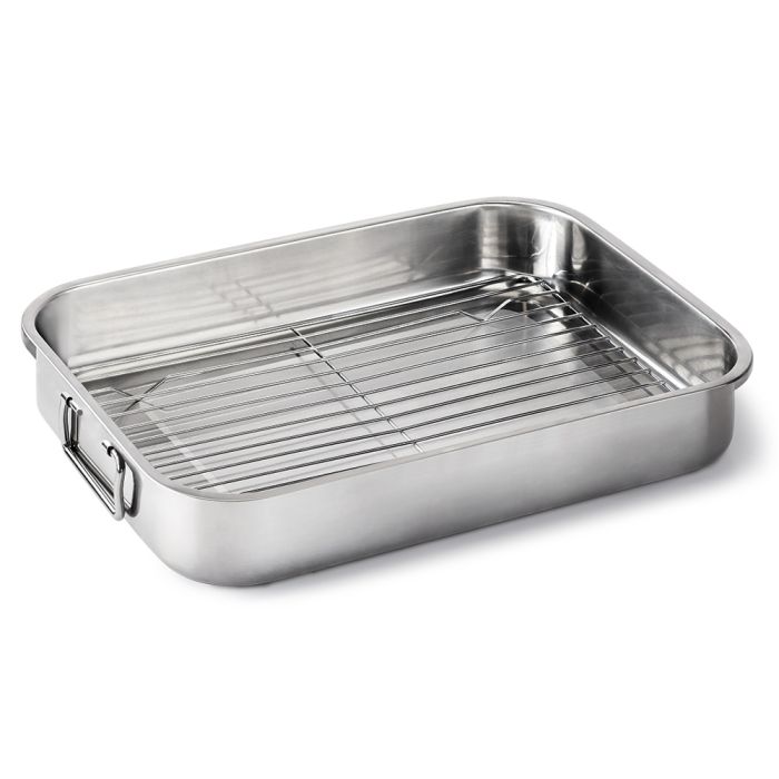 Grand Plat à Rôtir Ovale En Inox Avec Couvercle - Bon état